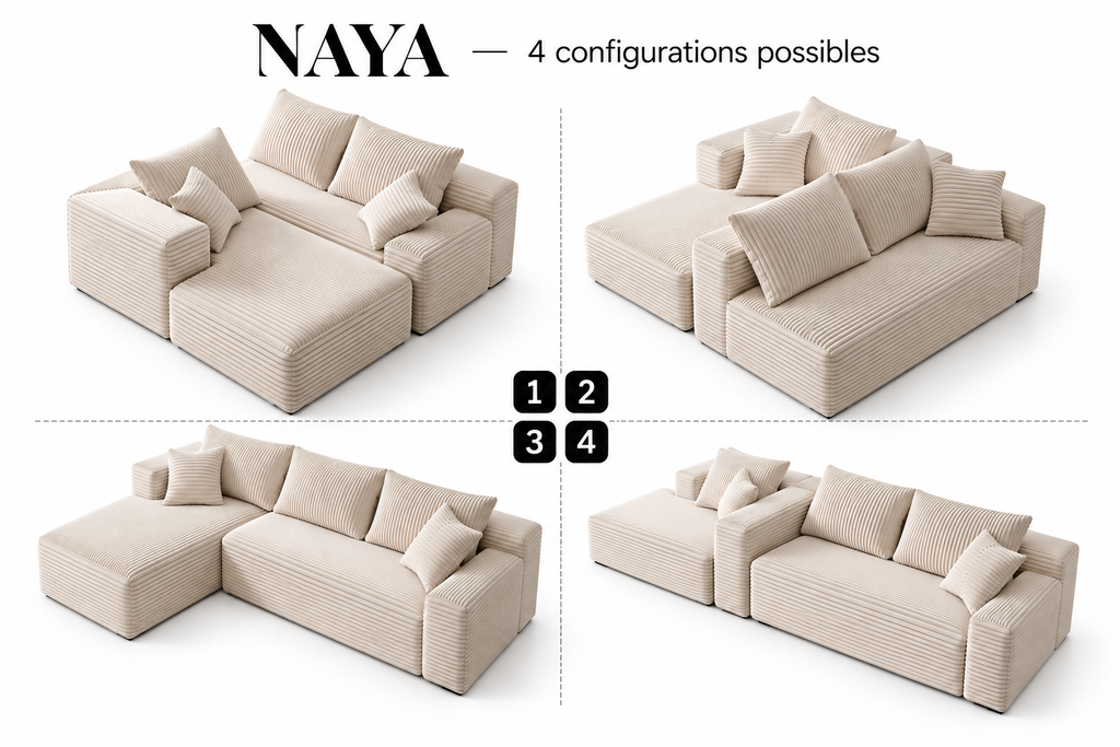 NAYA | Canapé d’angle modulable en gros velours côtelé - Beige