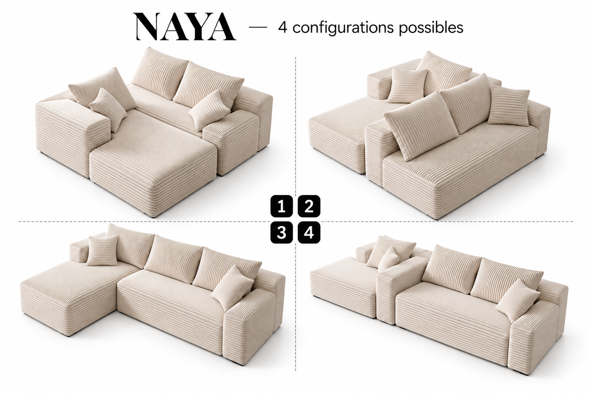 NAYA | Canapé d’angle modulable en gros velours côtelé - Beige