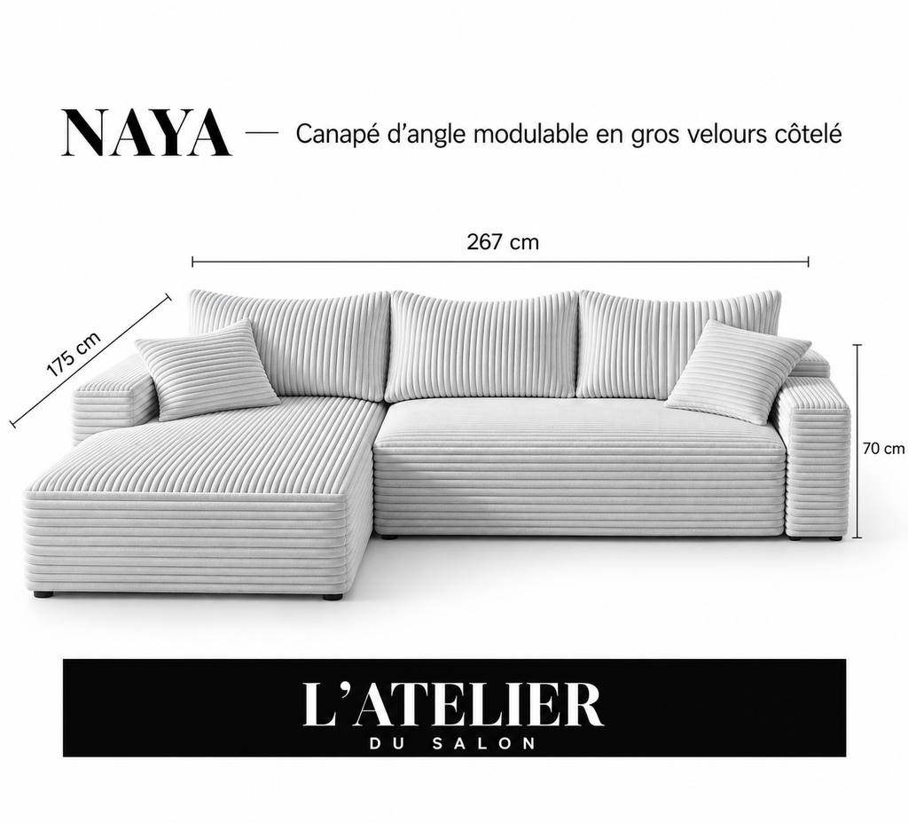 NAYA | Canapé d’angle modulable en gros velours côtelé - Beige