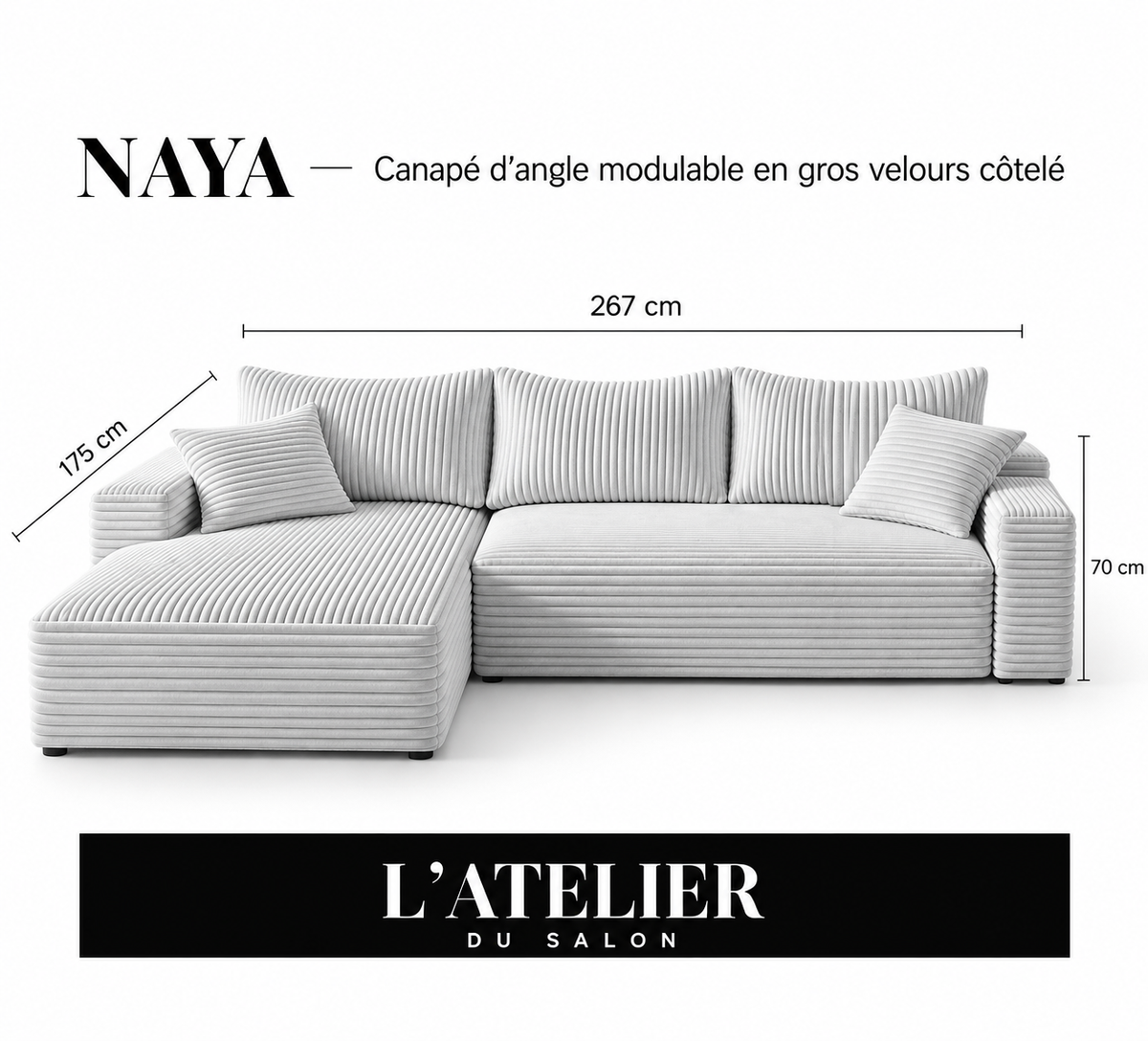 NAYA | Canapé d’angle modulable en gros velours côtelé - Beige
