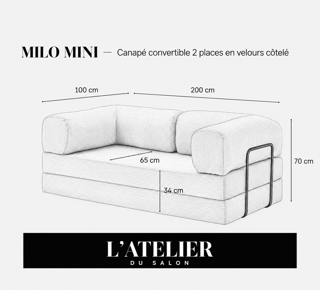 MILO Mini | Canapé convertible 2 places en velours côtelé - Vert