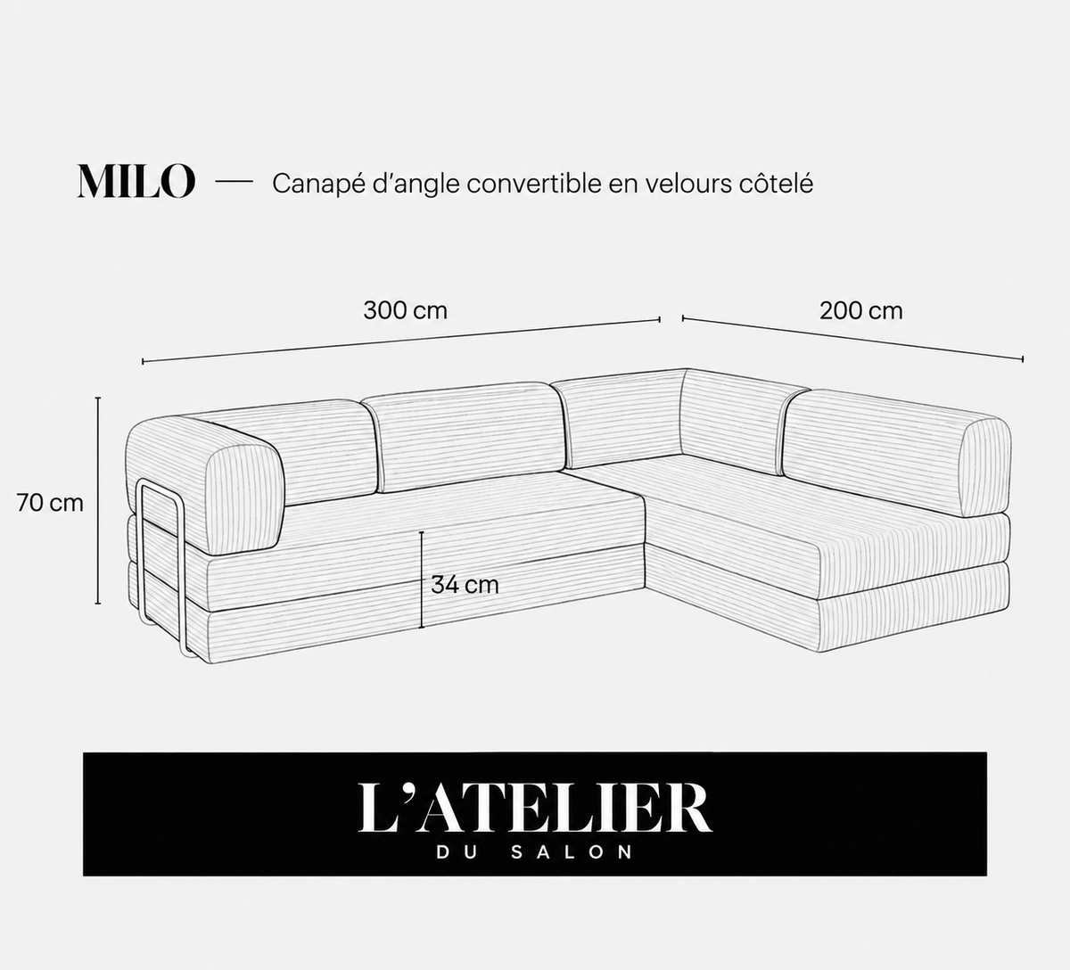 MILO ANGLE | Canapé d’angle convertible en velours côtelé - Vert sapin