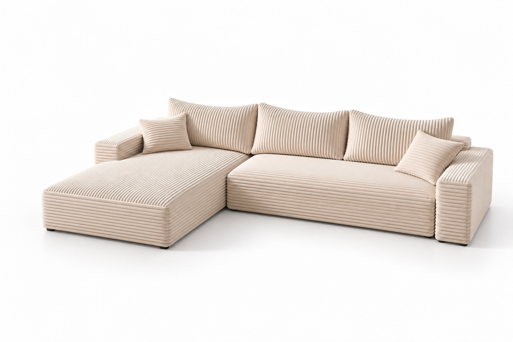 NAYA | Canapé d’angle modulable en gros velours côtelé - Beige