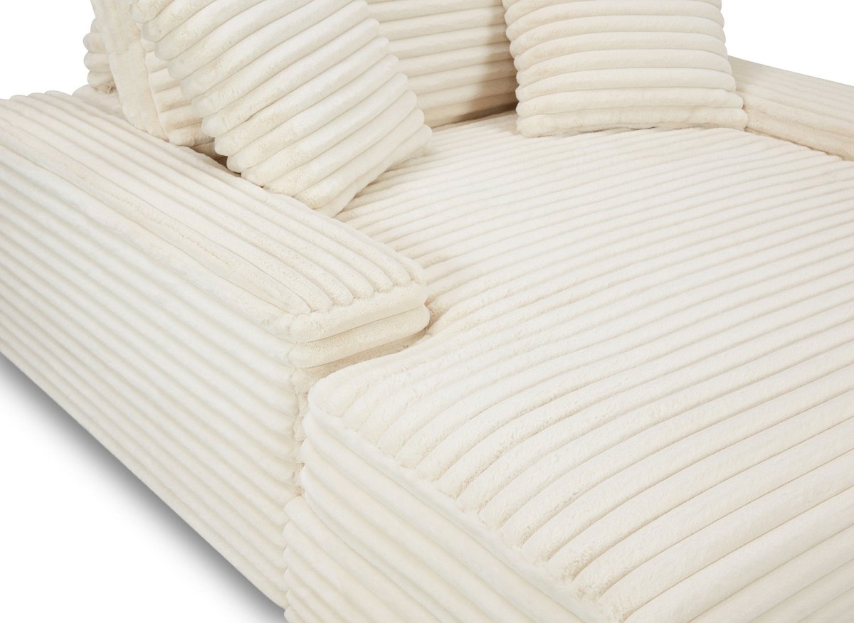 Canapé droit méridienne 1 place en gros côtelé doux beige