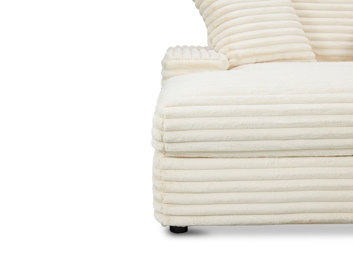 Canapé droit méridienne 1 place en gros côtelé doux beige
