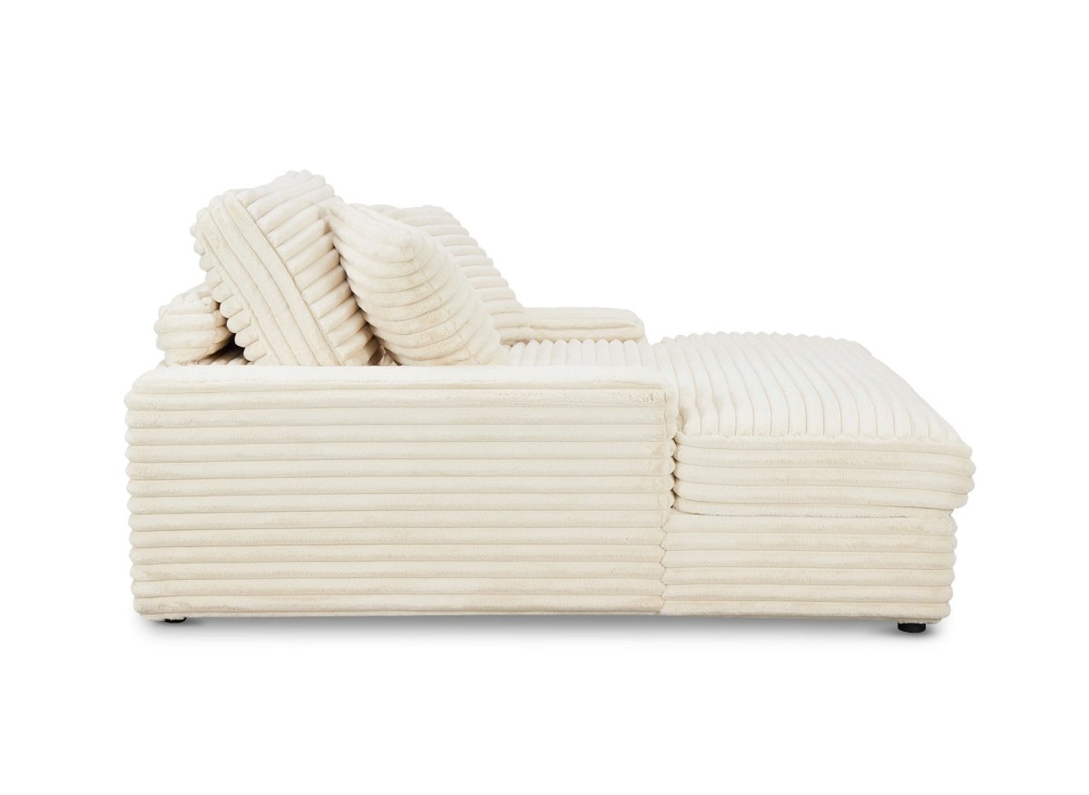 Canapé droit méridienne 1 place en gros côtelé doux beige