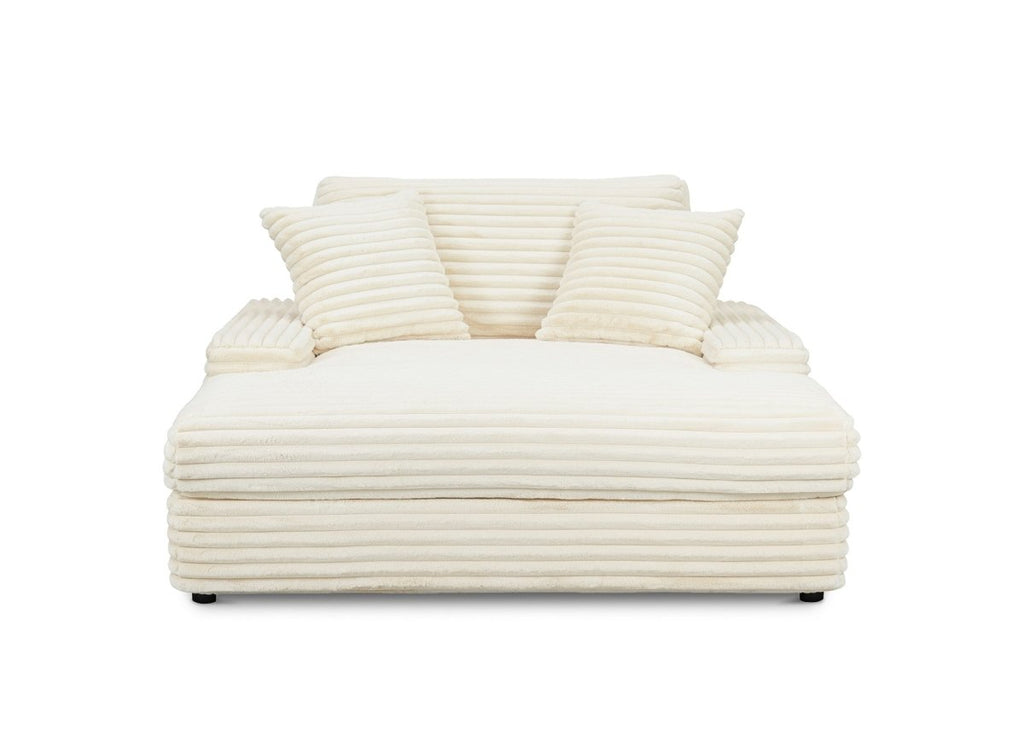 Canapé droit méridienne 1 place en gros côtelé doux beige