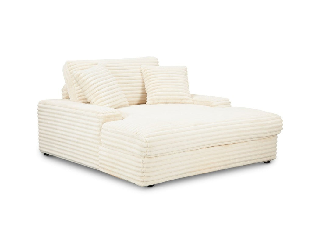 Canapé droit méridienne 1 place en gros côtelé doux beige 