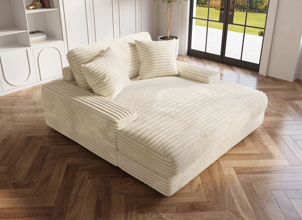 Canapé droit méridienne 1 place en gros côtelé doux beige