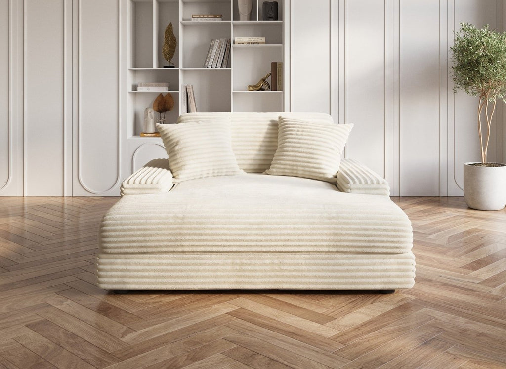 Canapé droit méridienne 1 place en gros côtelé doux beige