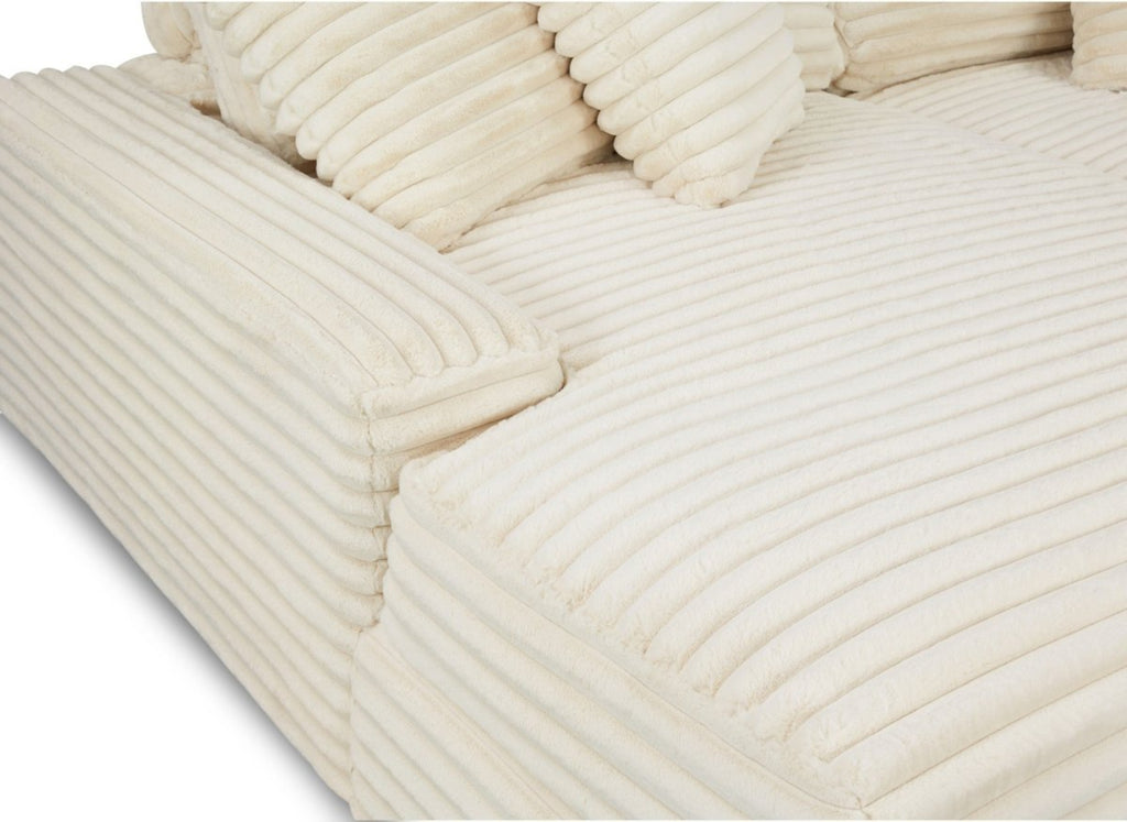 Canapé droit méridienne 2 places en gros côtelé doux beige