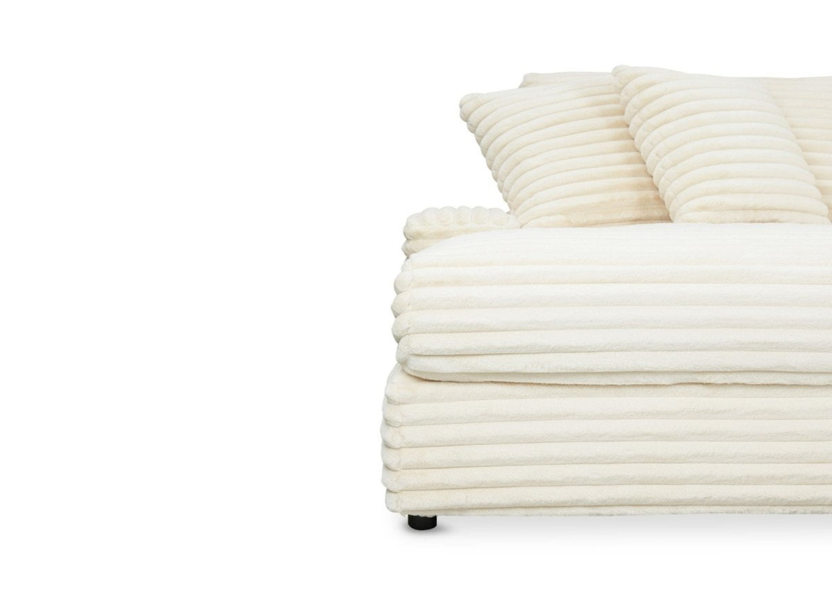 Canapé droit méridienne 2 places en gros côtelé doux beige