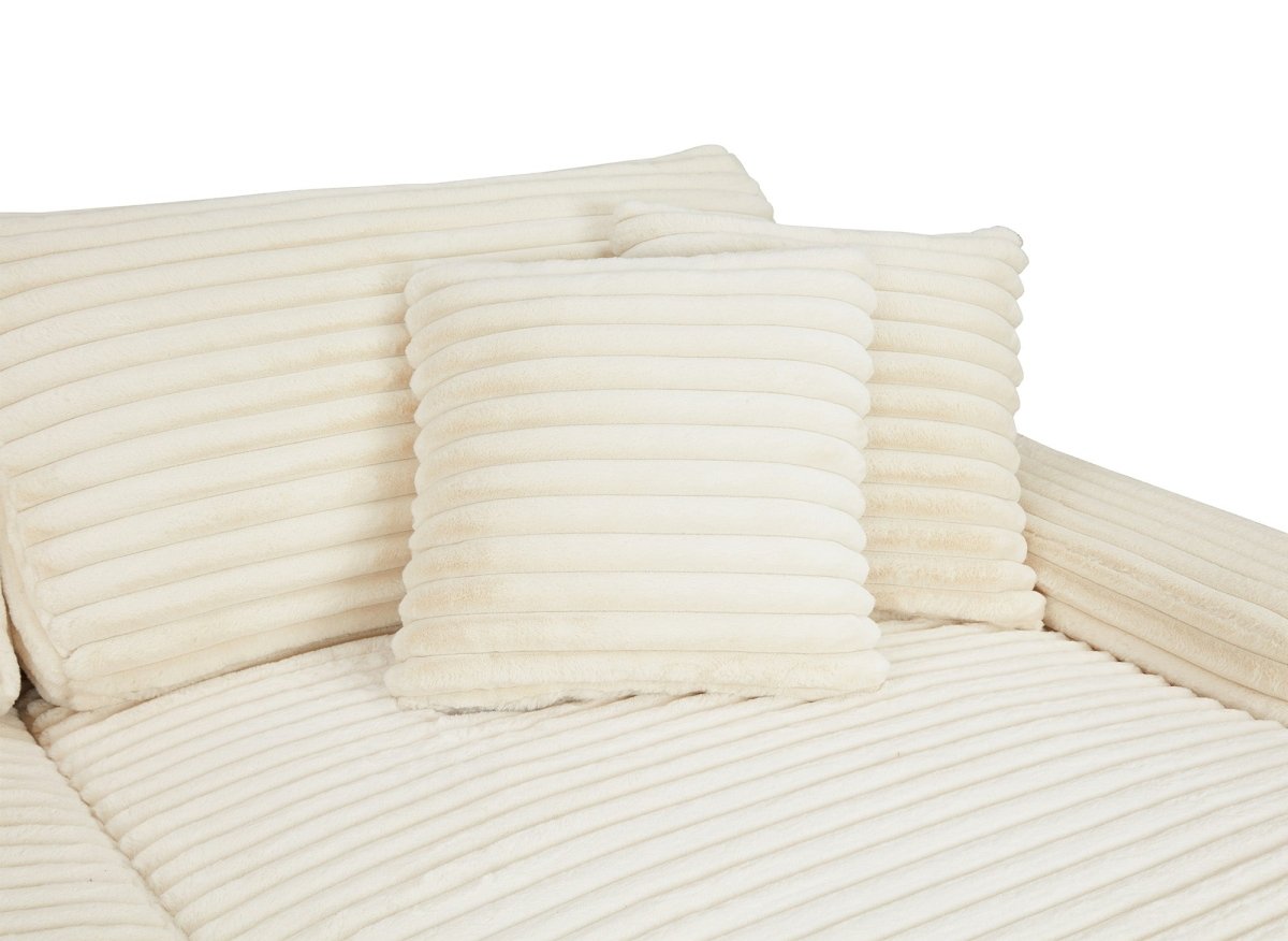 Canapé droit méridienne 2 places en gros côtelé doux beige