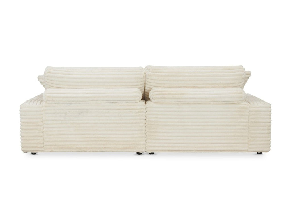 Canapé droit méridienne 2 places en gros côtelé doux beige