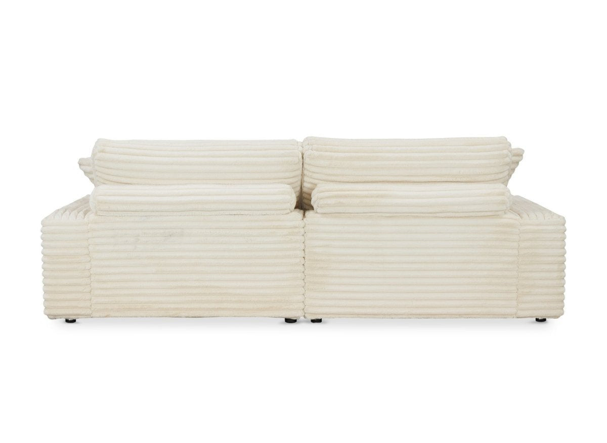 Canapé droit méridienne 2 places en gros côtelé doux beige