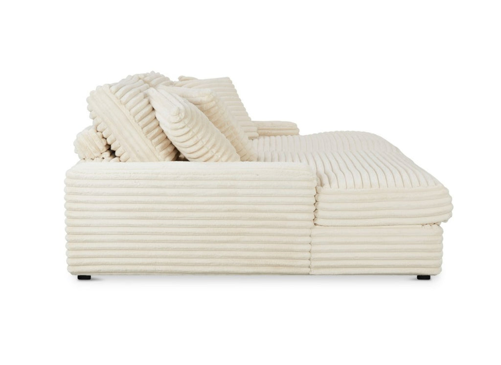 Canapé droit méridienne 2 places en gros côtelé doux beige