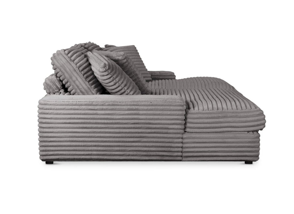 Canapé droit méridienne 2 places en gros côtelé doux gris