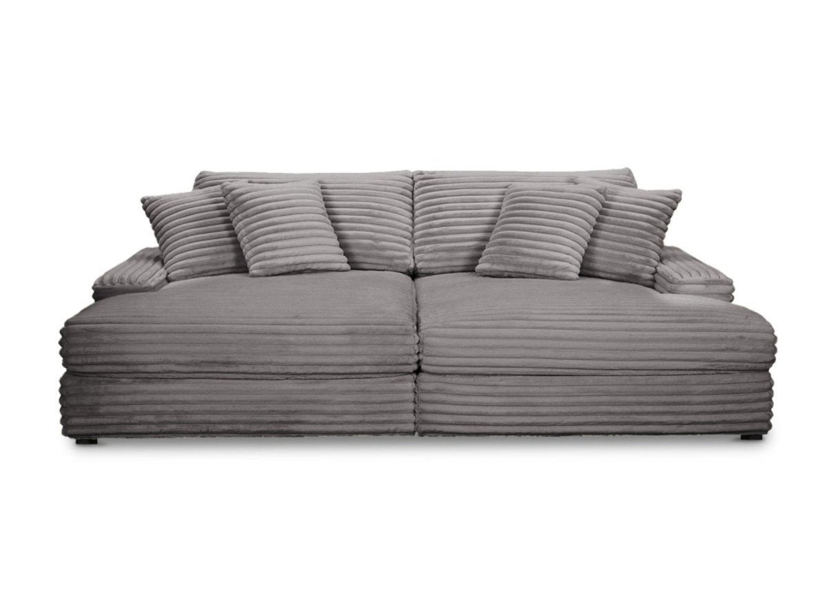 Canapé droit méridienne 2 places en gros côtelé doux gris