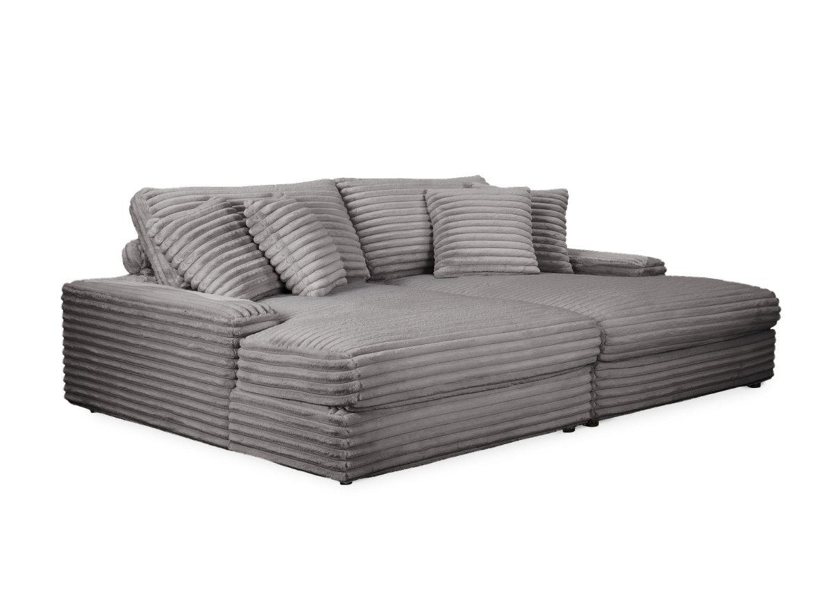 Canapé droit méridienne 2 places en gros côtelé doux gris