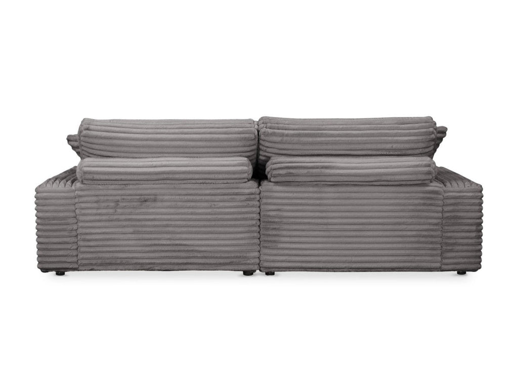 Canapé droit méridienne 2 places en gros côtelé doux gris