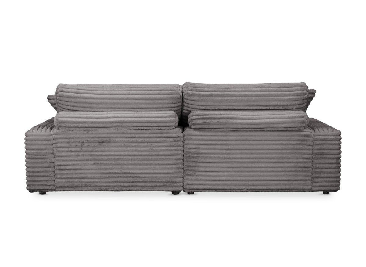 Canapé droit méridienne 2 places en gros côtelé doux gris