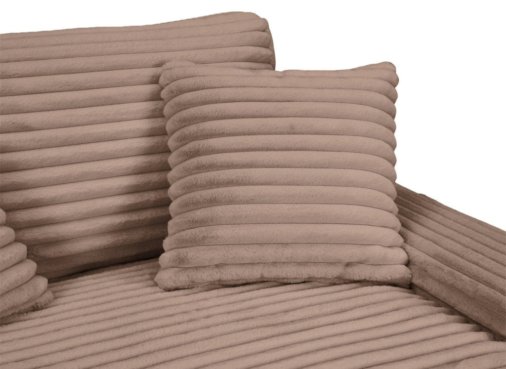 Canapé droit méridienne 2 places en gros côtelé doux taupe