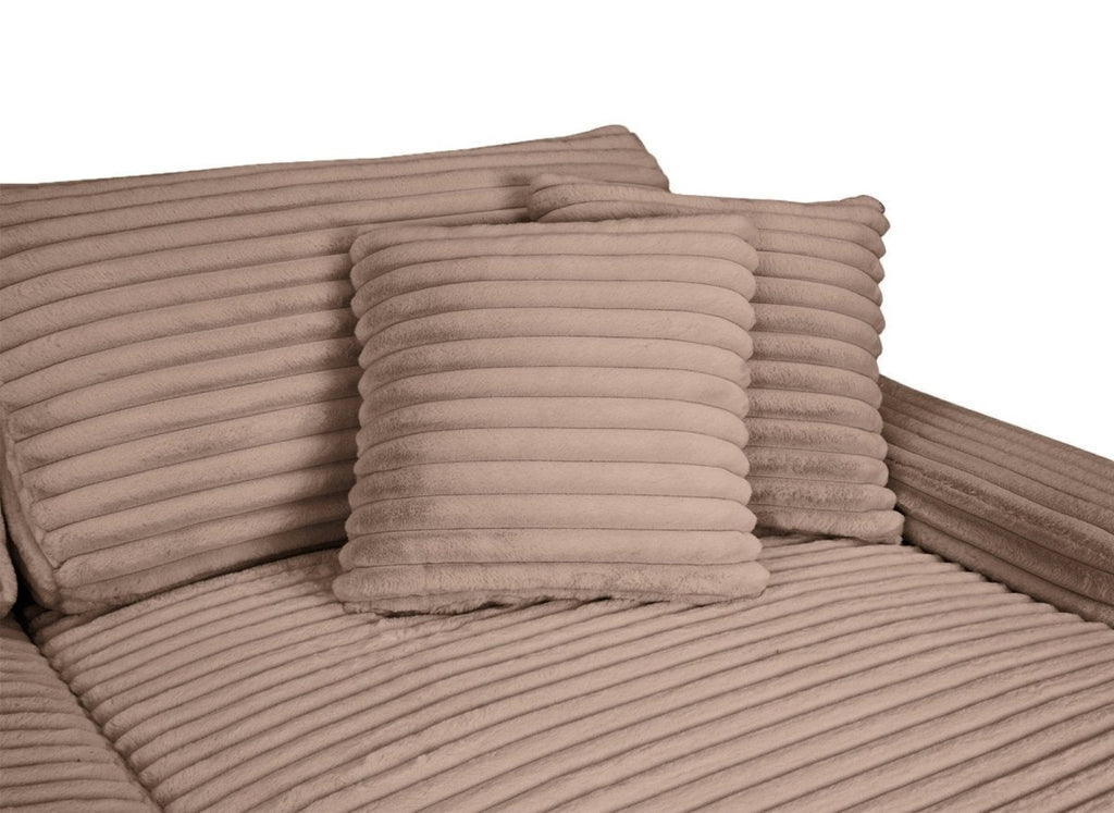 Canapé droit méridienne 2 places en gros côtelé doux taupe