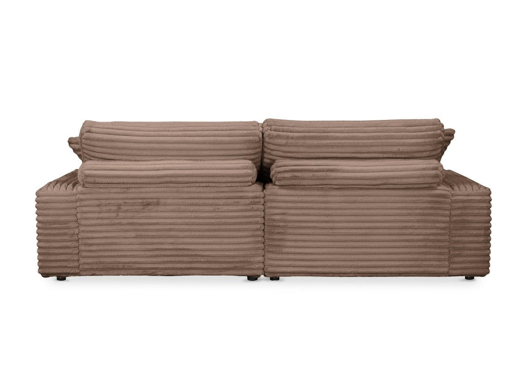 Canapé droit méridienne 2 places en gros côtelé doux taupe