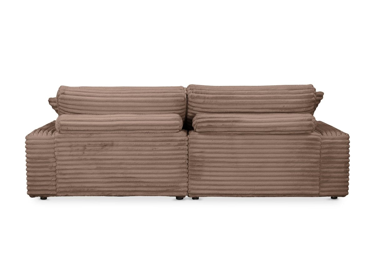 Canapé droit méridienne 2 places en gros côtelé doux taupe
