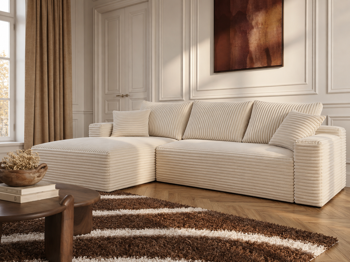 NAYA | Canapé d’angle modulable en gros velours côtelé - Beige