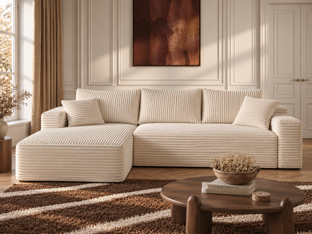 NAYA | Canapé d’angle modulable en gros velours côtelé - Beige