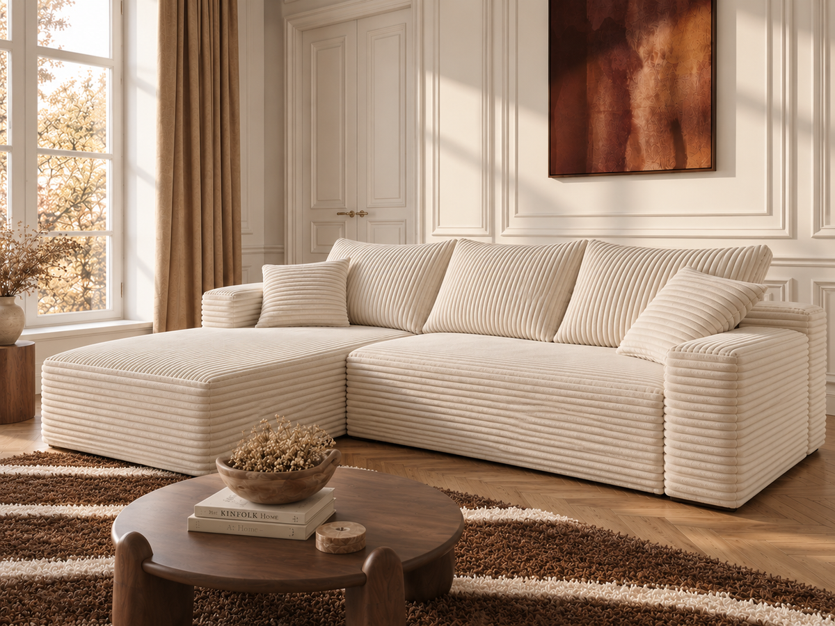 NAYA | Canapé d’angle modulable en gros velours côtelé - Beige
