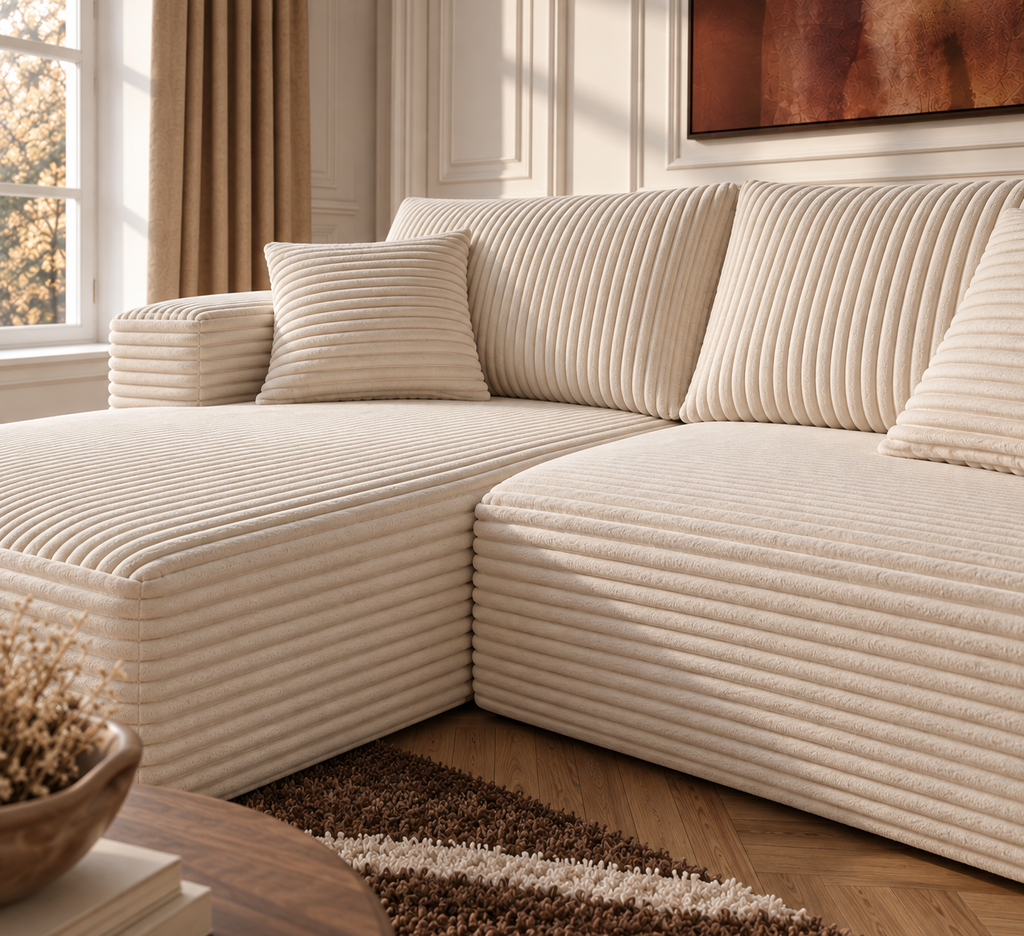 NAYA | Canapé d’angle modulable en gros velours côtelé - Beige