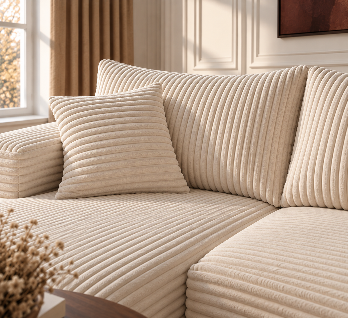 NAYA | Canapé d’angle modulable en gros velours côtelé - Beige