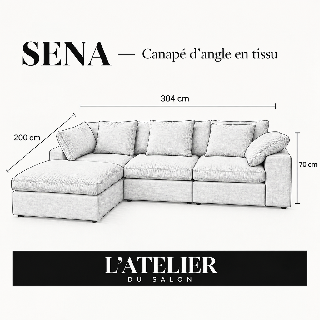 SENA ANGLE | Canapé d'angle en tissu texturé effet lin - Beige