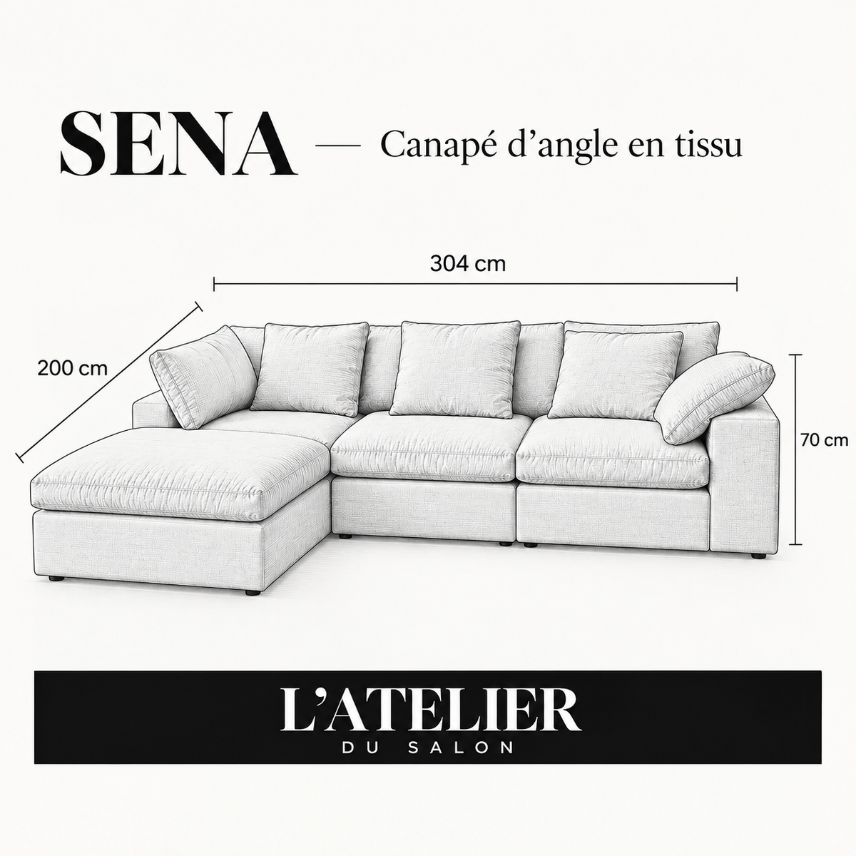 SENA ANGLE | Canapé d'angle en tissu texturé effet lin - Beige