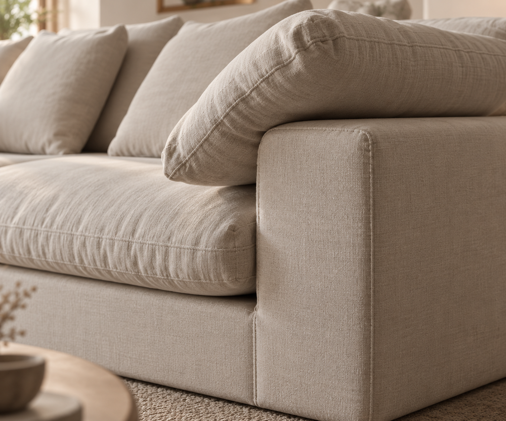 SENA ANGLE | Canapé d'angle en tissu texturé effet lin - Beige