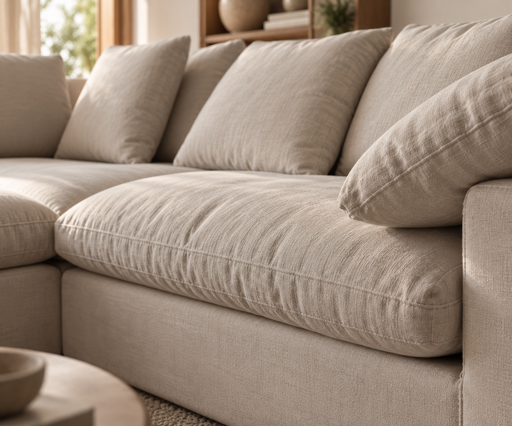 SENA ANGLE | Canapé d'angle en tissu texturé effet lin - Beige