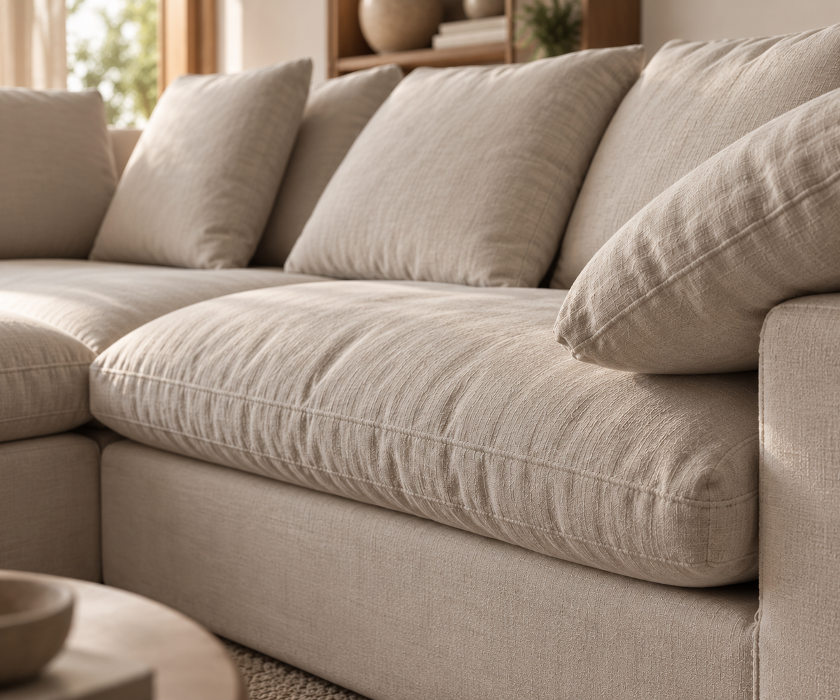 SENA ANGLE | Canapé d'angle en tissu texturé effet lin - Beige