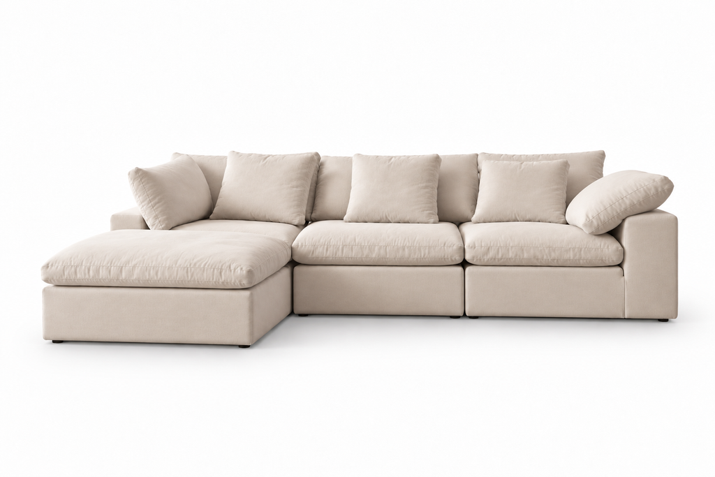 SENA ANGLE | Canapé d'angle en tissu texturé effet lin - Beige