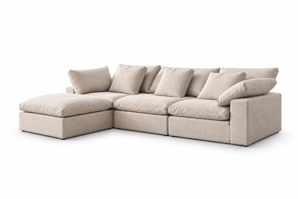 SENA ANGLE | Canapé d'angle en tissu texturé effet lin - Beige